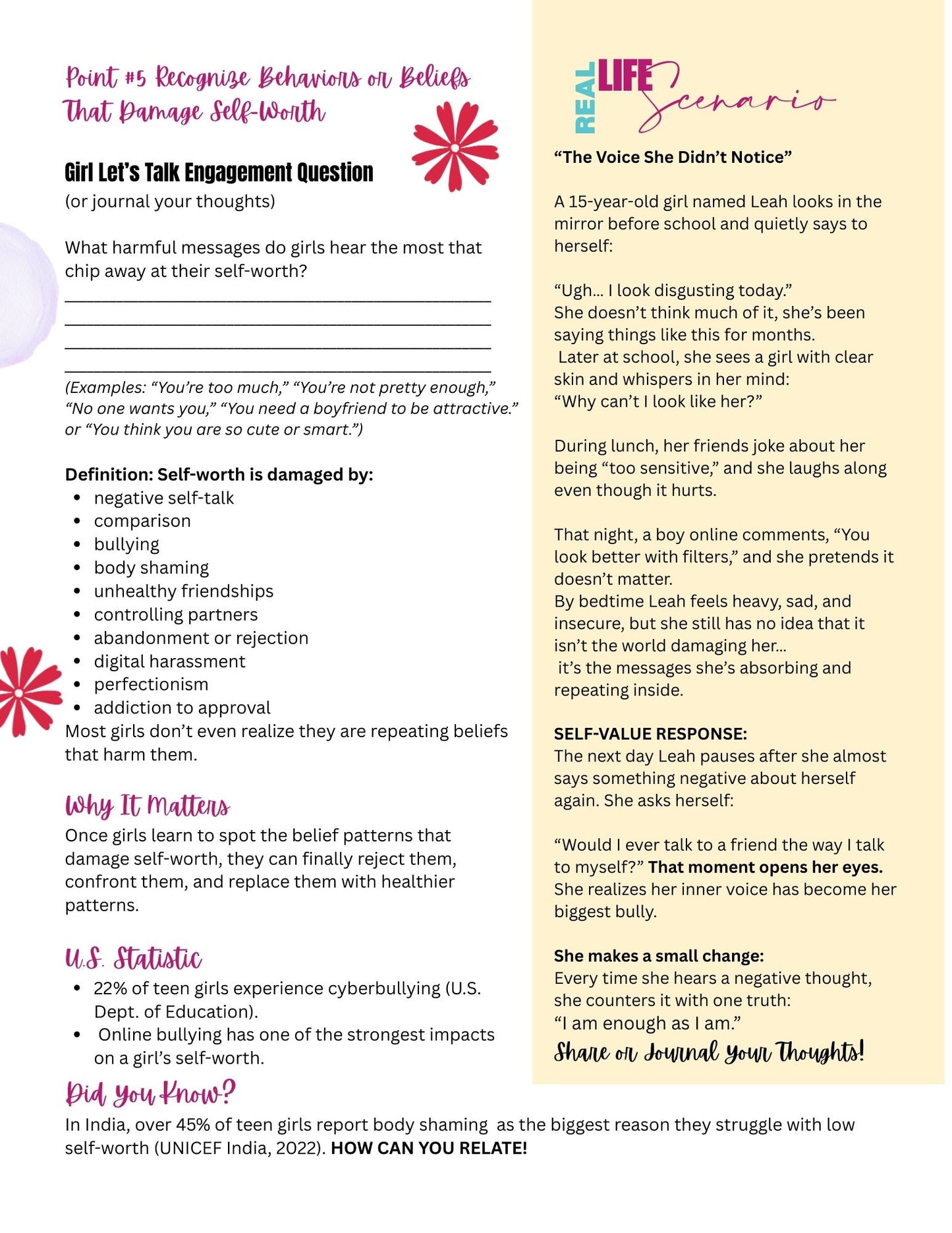 "Let’s Talk About Me“ Personal Safety, Boundaries & Decision-Making Facilitator Guide Available in Paperback and Ebook Format (Great for: Youth Ministries, Parents, Educators, Mentors...)